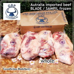 Beef BLADE Australia frozen daging sapi sampil CUBED-DADU RENDANG / CURRY BITE-SIZE 2cm 5/8" (price/pack 600g +/-50pcs) any brand in stock; GBP, WMPG, RALPHS or AMH